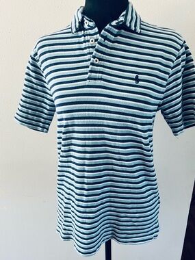 Polo Ralph Lauren Polo Shirt Striped Blue White Boys L 14-16 Fits Men’s Small